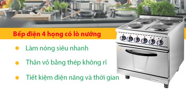 Bếp điện 4 mâm nhiệt tròn có lò nướng NTV Chengs